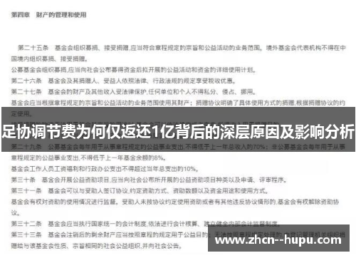 足协调节费为何仅返还1亿背后的深层原因及影响分析 足协调节费为何仅返还1亿背后的深层原因及影响分析